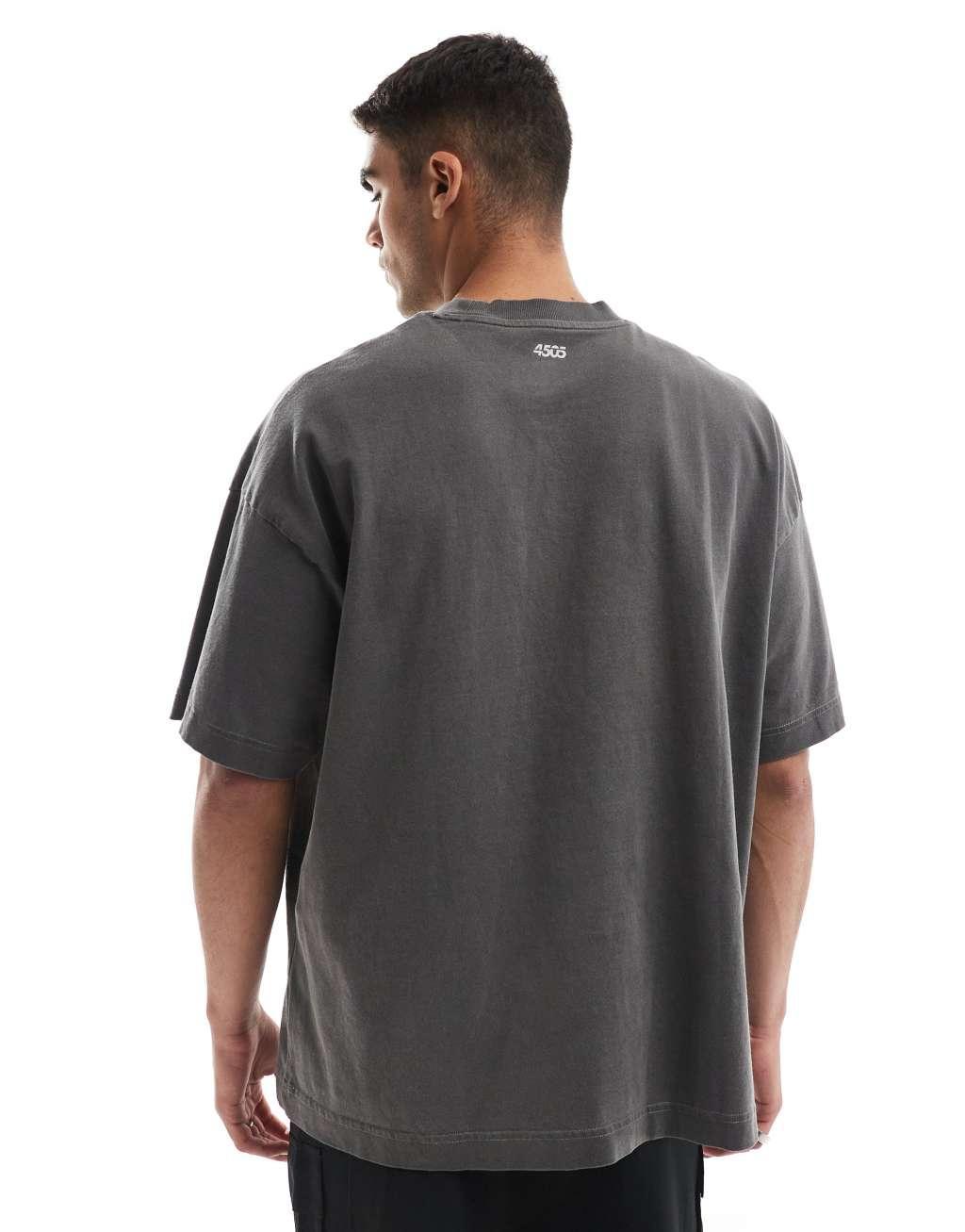 4505 Icon oversized boxy heavyweight t-shirt with quick dry in washed black  Product Image