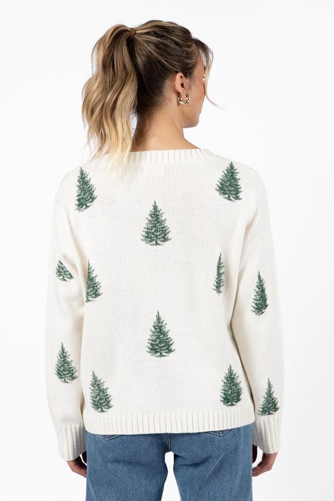 One Pine Gal Ivory And Green Christmas Tree Print Sweater FINAL SALE Product Image