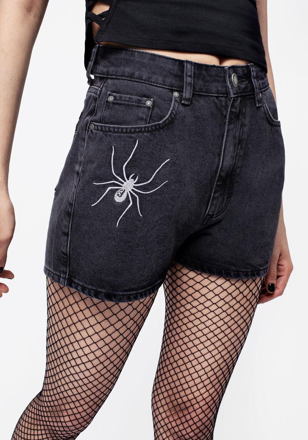 Widow Embroidered Denim Mom Short Product Image