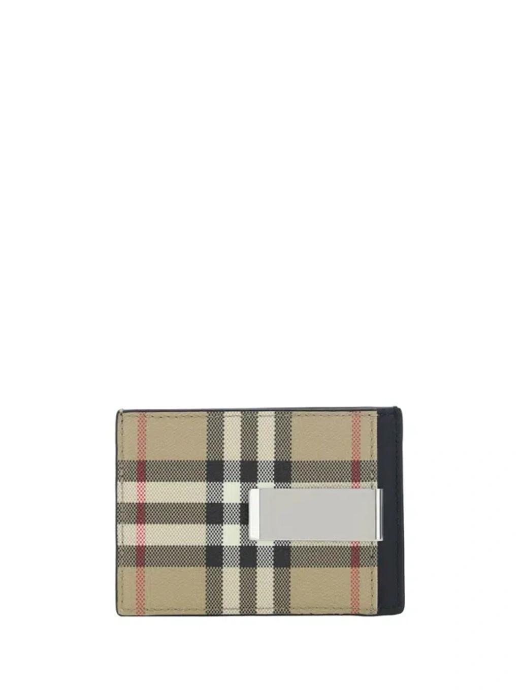 BURBERRY Checked Logo Engraved Cardholder In Beige Product Image