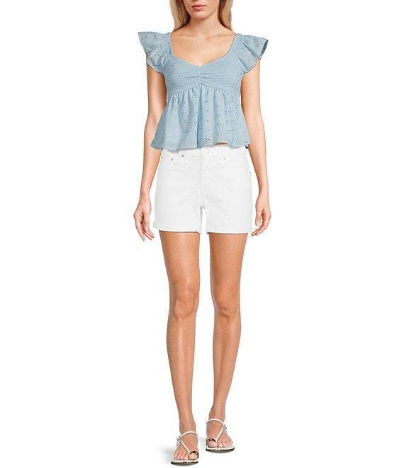 Honey & Sparkle Eyelet Printed Chiffon Smocked Butterfly Sleeve Babydoll Top Product Image