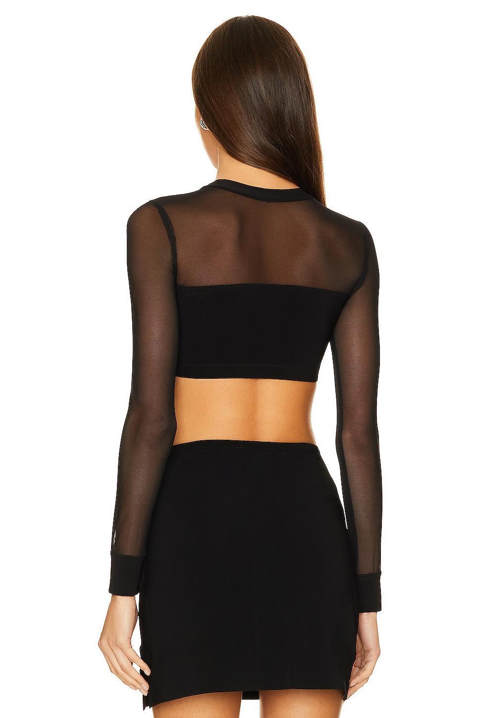 X Revolve Crewneck Banded Midriff Top in Black Mesh Norma Kamali Product Image