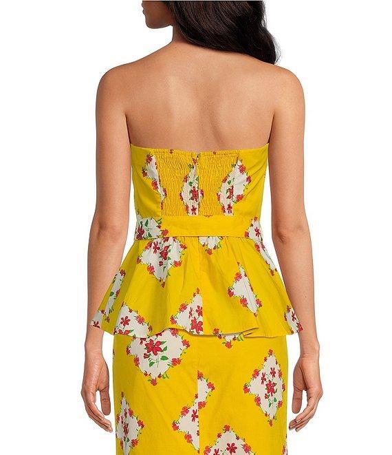 Sugarlips Coordinating Floral Print Strapless Sleeveless Belted Peplum Top Product Image