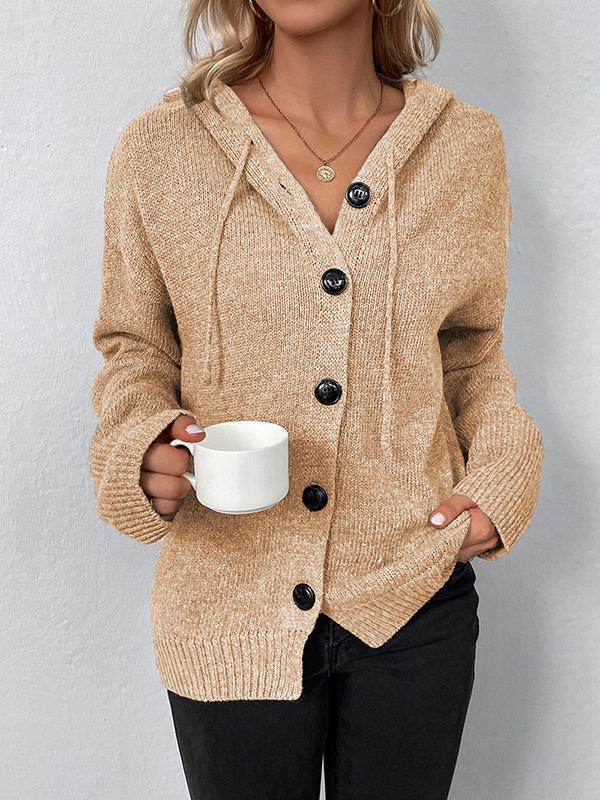 Wrap Buttoned Hooded Solid Color Cardigan Product Image