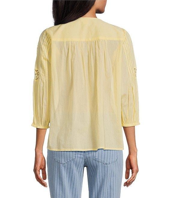 Intro Cotton Voile Crew Neck 3/4 Sleeve Lace Trim Peasant Blouse Product Image