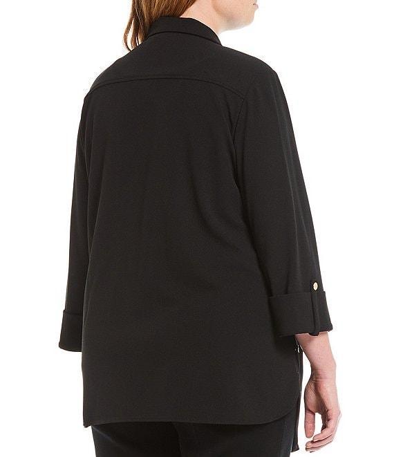 Ming Wang Plus Size Deco Crepe 3/4 Sleeve Zip Front Jacket Product Image