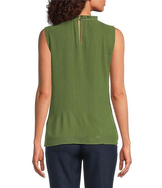 Calvin Klein Novelty Textured Ruffle Mock Neck Sleeveless Top Product Image