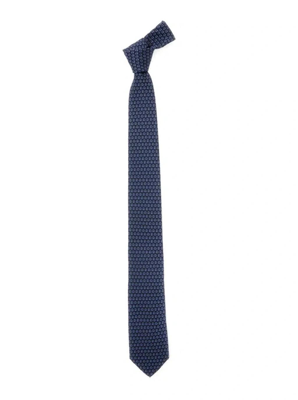 FERRAGAMO Salvatore  Silk Tie With All-over Mini Logo Print In Blue Product Image