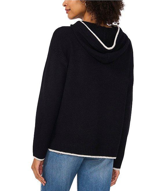 Vince Camuto Knit Crew Neck Long Sleeve Contrast Trim Hoodie Product Image