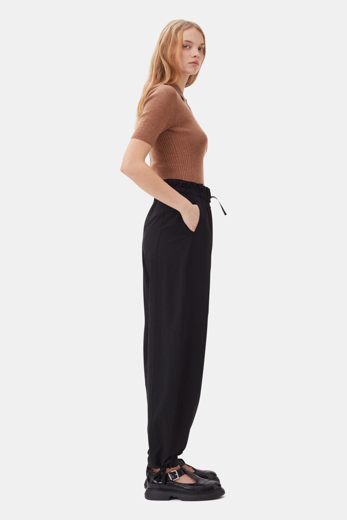 Black Drapey Melange Elasticated Waist Pants Product Image