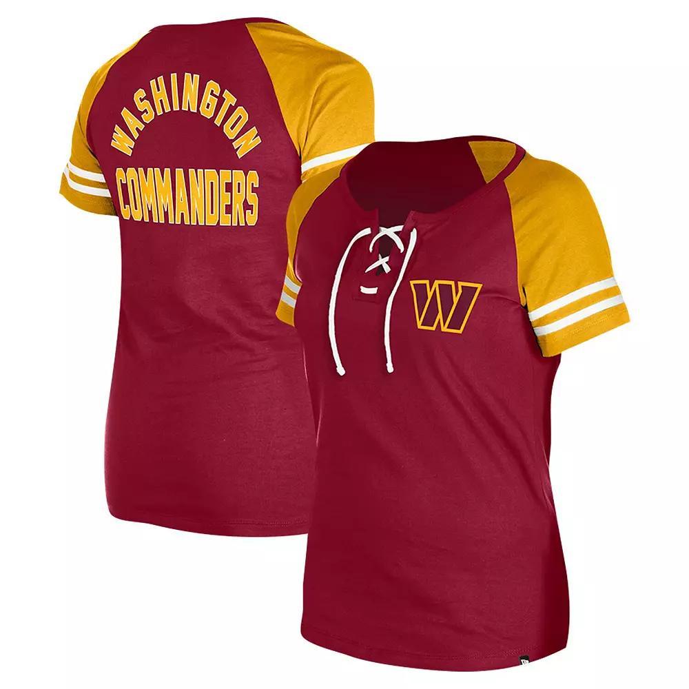 Women's New Era Burgundy Washington Commanders  Lace-Up Raglan T-Shirt, Size: 2XL, Wft Med Re Product Image