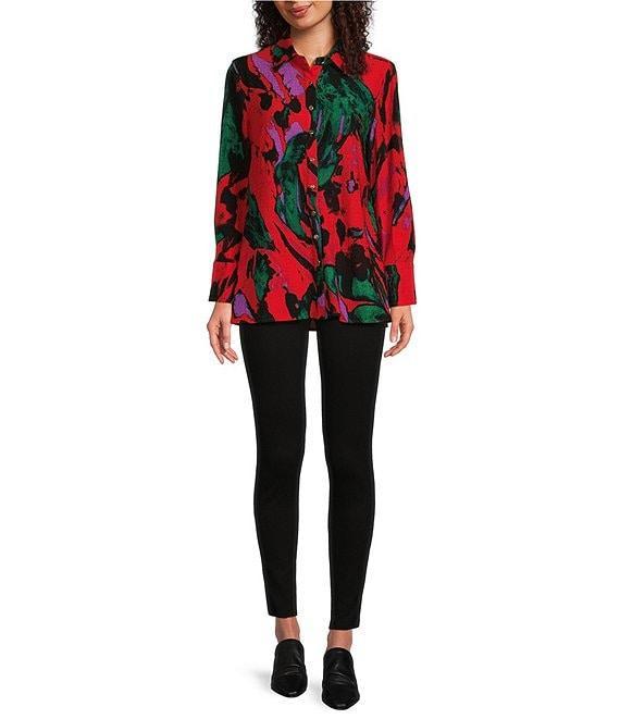 Calessa Printed Abstract Collared 3/4 Sleeve Button Down Top Product Image