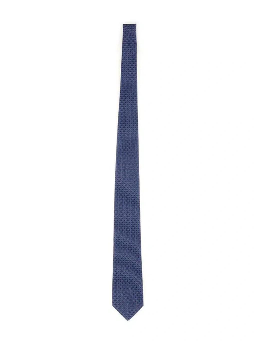 FERRAGAMO Tie With Logo Print In Blue Product Image