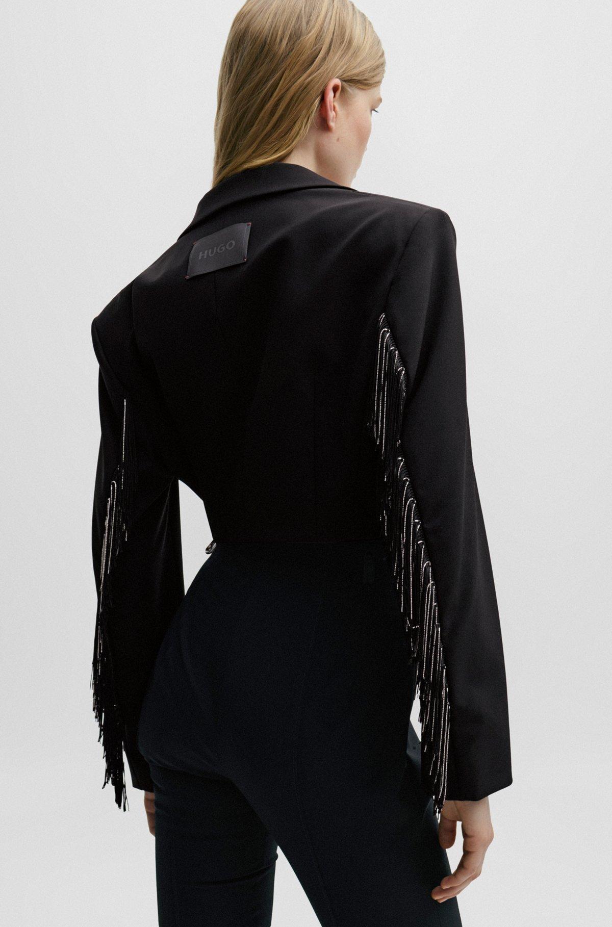 Cropped regular-fit jacket with fringe trims Product Image