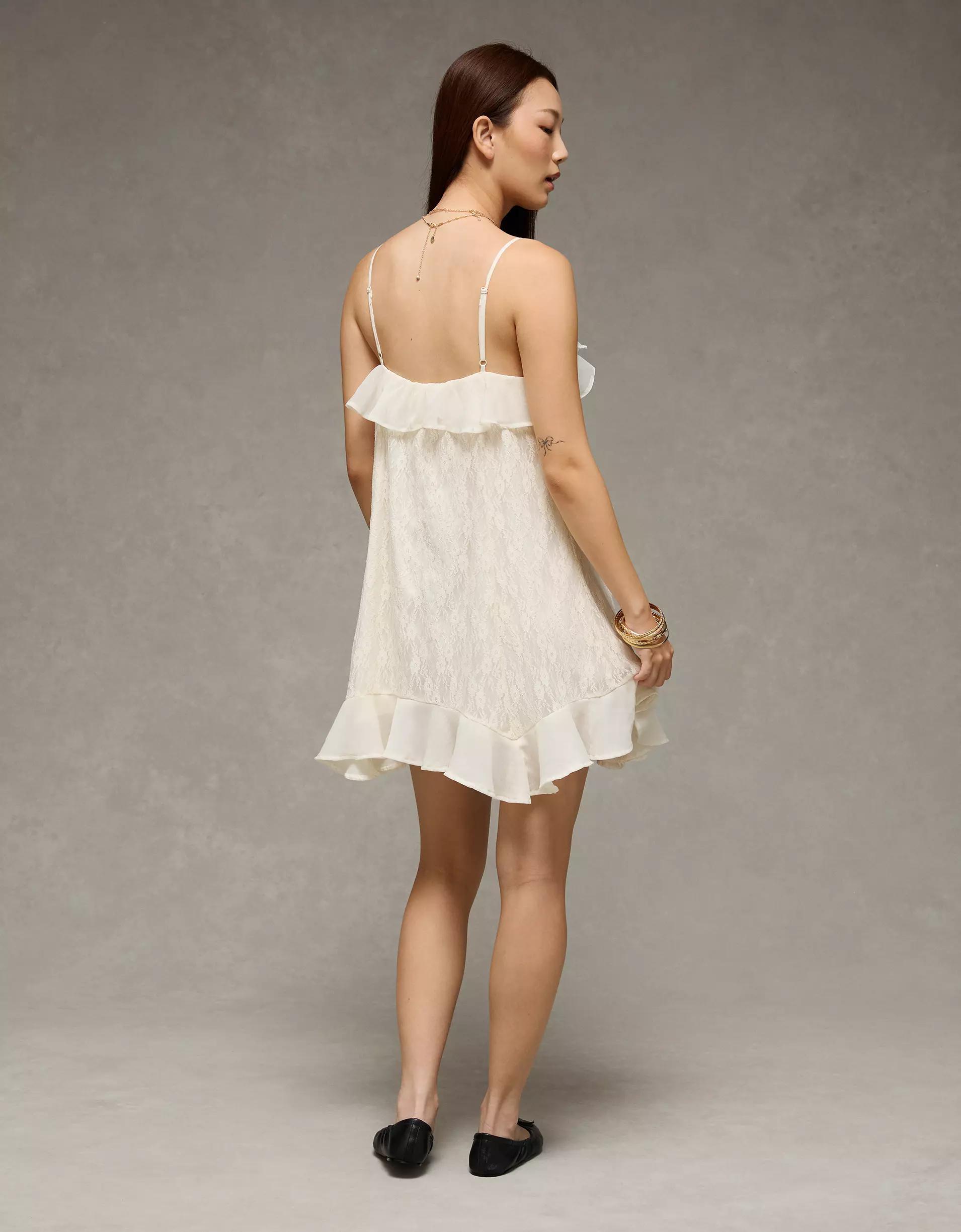 AE Lace Handkerchief Hem Ruffle Mini Dress Product Image