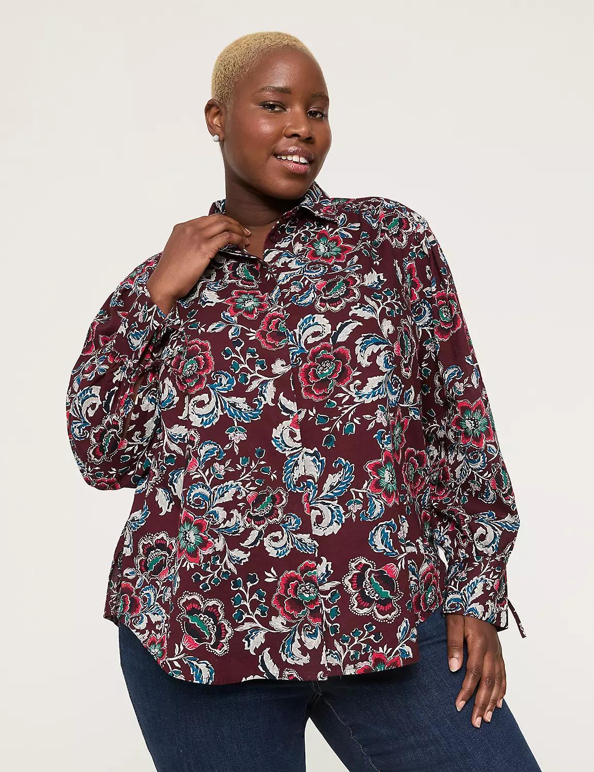 Tie-Cuff Button-Down Blouse Product Image