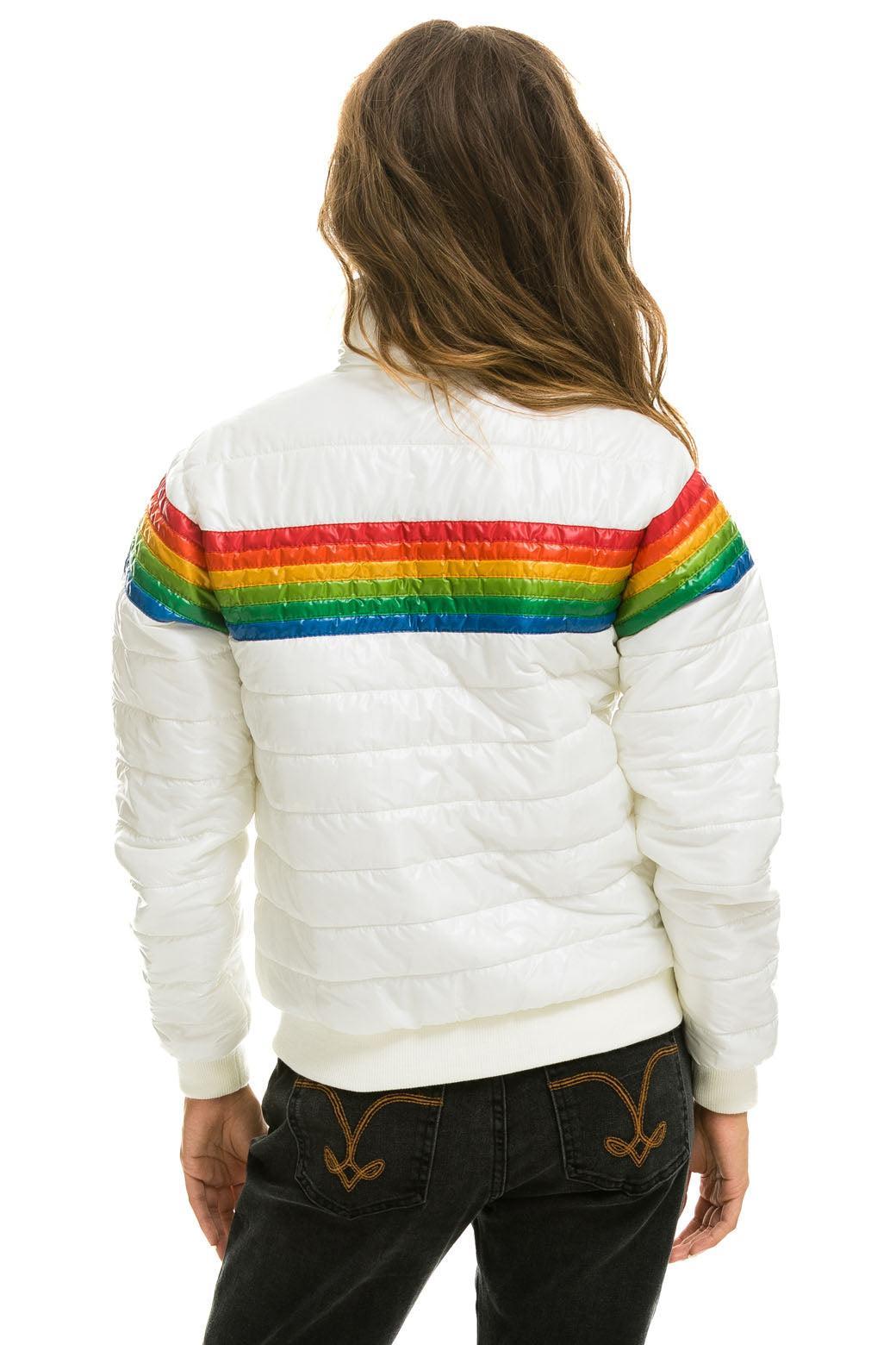 6 STRIPE RAINBOW SLEEVE JACKET -  GLOSSY WHITE Female Product Image