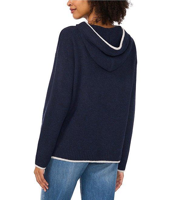 Vince Camuto Knit Crew Neck Long Sleeve Contrast Trim Hoodie Product Image
