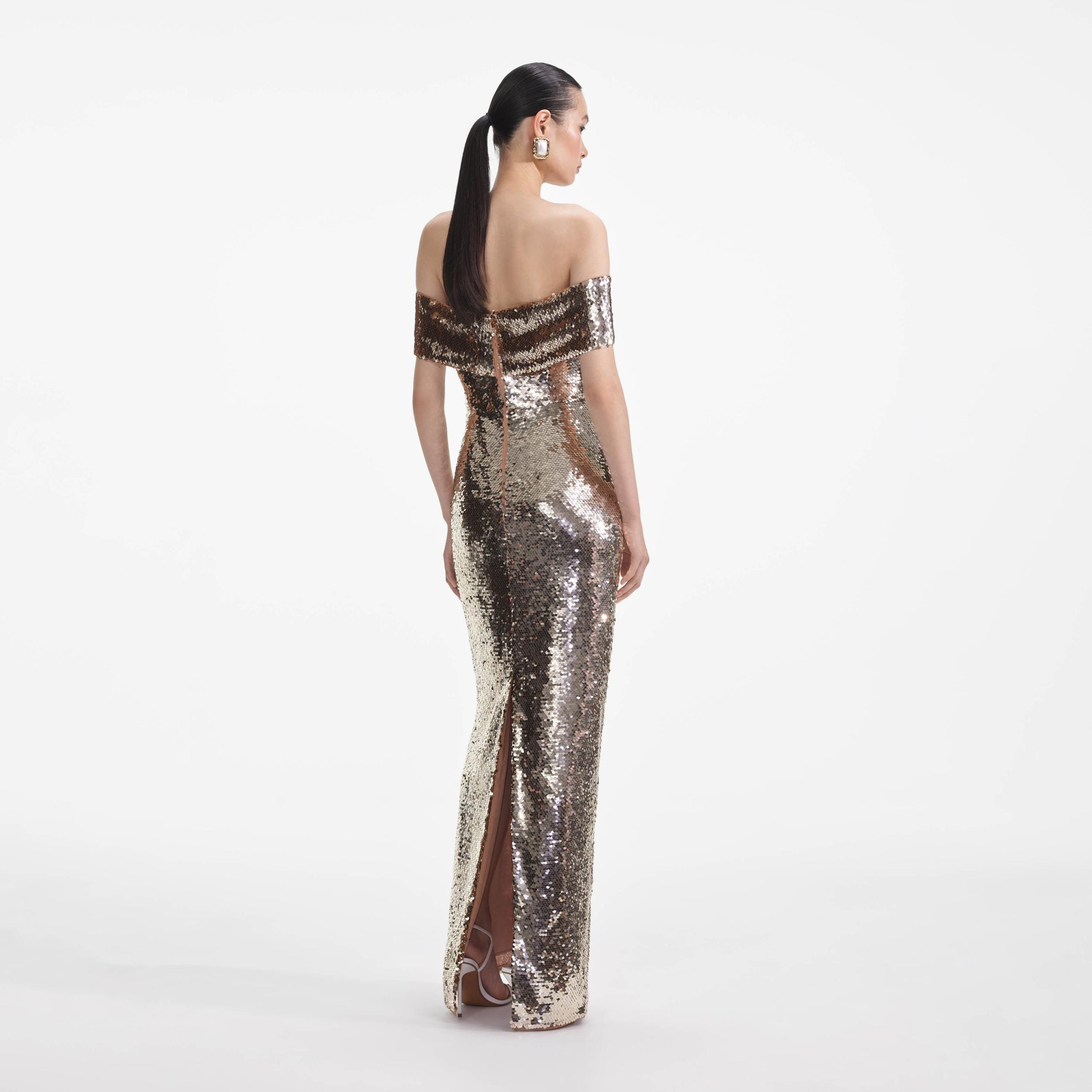 Gold Sequin Maxi Dress Product Image