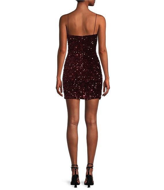 B. Darlin Spaghetti Strap Scoop-Neck Sequined Velvet Knit Bodycon Dress Product Image