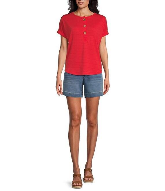 Westbound Short Sleeve Henley Neckline Knit Top Product Image