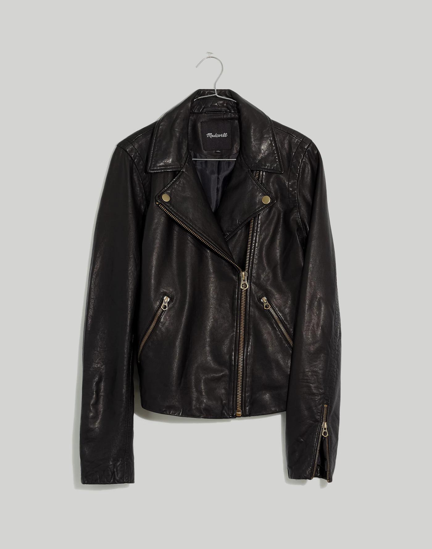 Washed Leather Motorcycle Jacket: Brass Hardware Edition Product Image