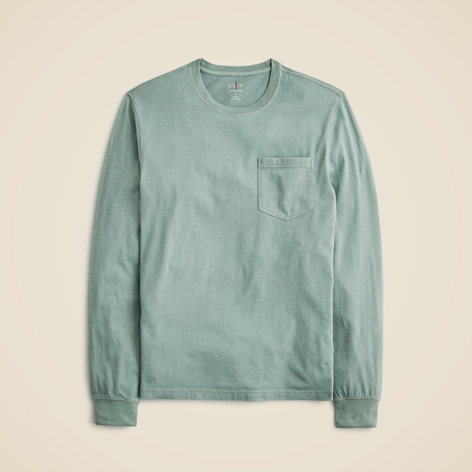 Long-sleeve vintage-wash cotton pocket T-shirt Product Image