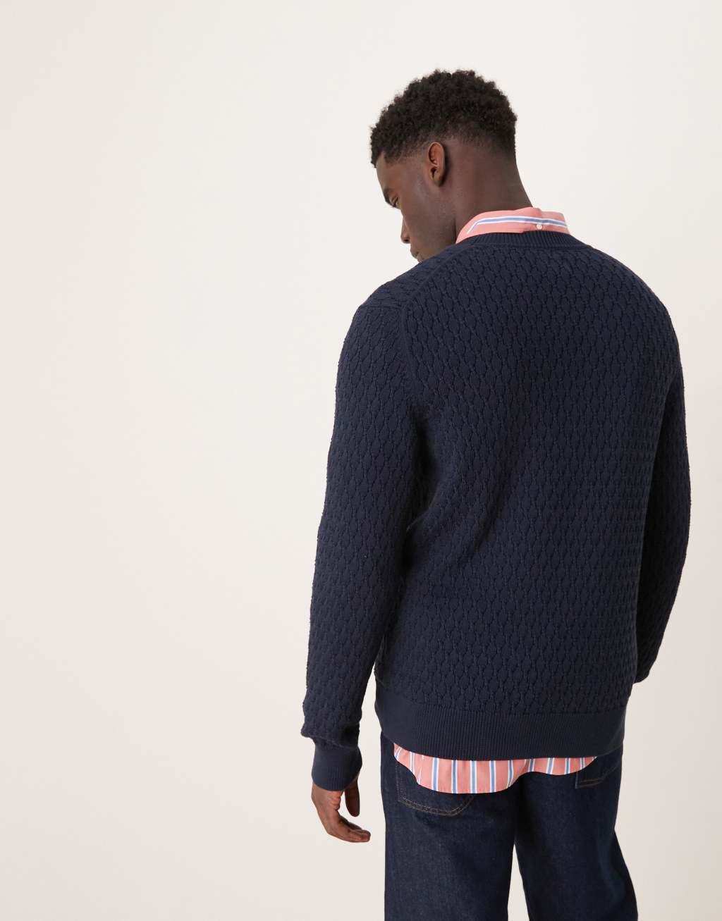 GANT shield logo cotton textured knit sweater in navy Product Image