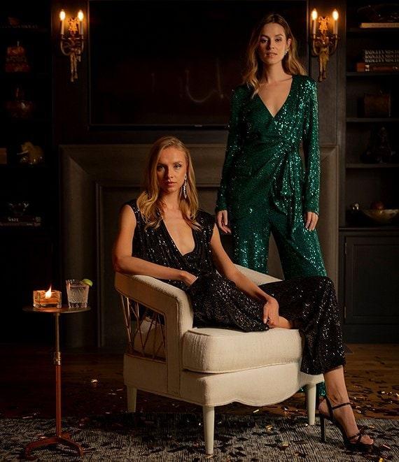 Belle by Badgley Mischka Iris Sequin Flat Front Coordinating Pants Product Image