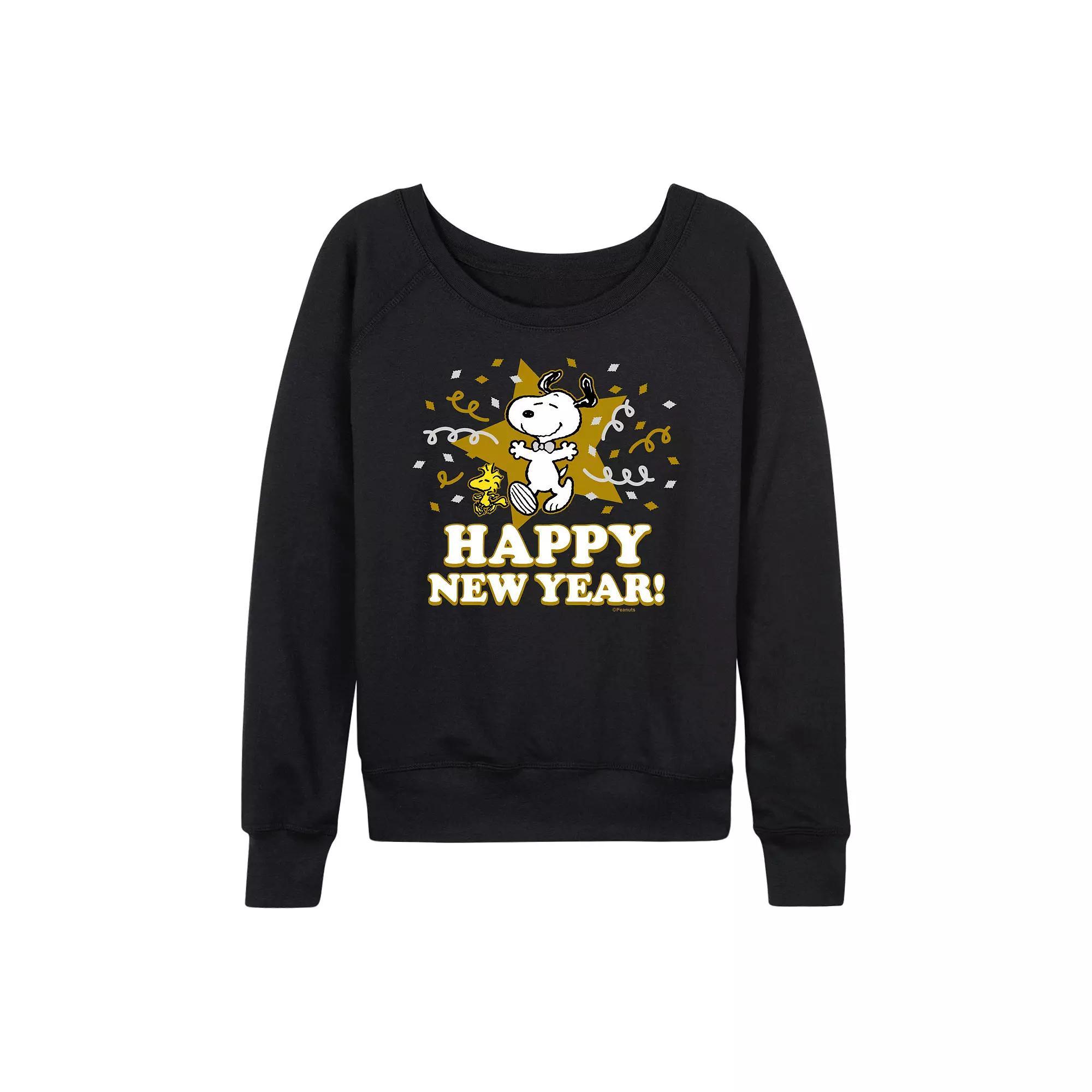 Women's Peanuts Snoopy Happy New Year French Terry Long Sleeve Tee,  Product Image