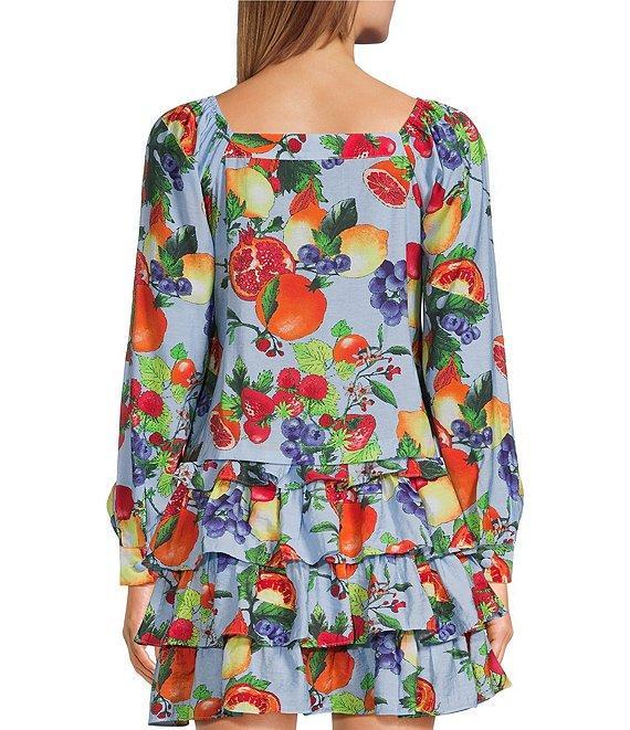 Skies Are Blue Coordinating Fruit Printed Square Neck Button Front Long Sleeve Top Product Image