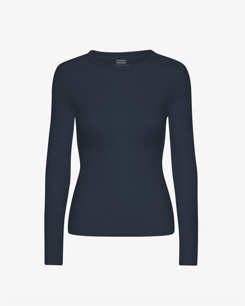 Women Organic Rib LS T-Shirt - Navy Blue Product Image