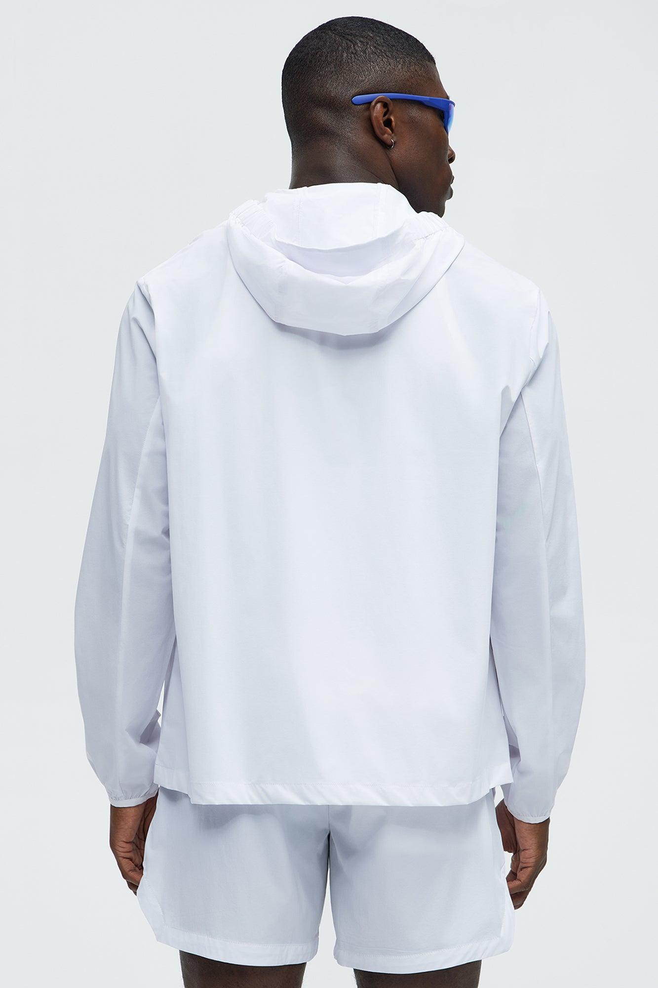 Lightweight Stretch Hooded Running Windbreaker Jacket - White Product Image