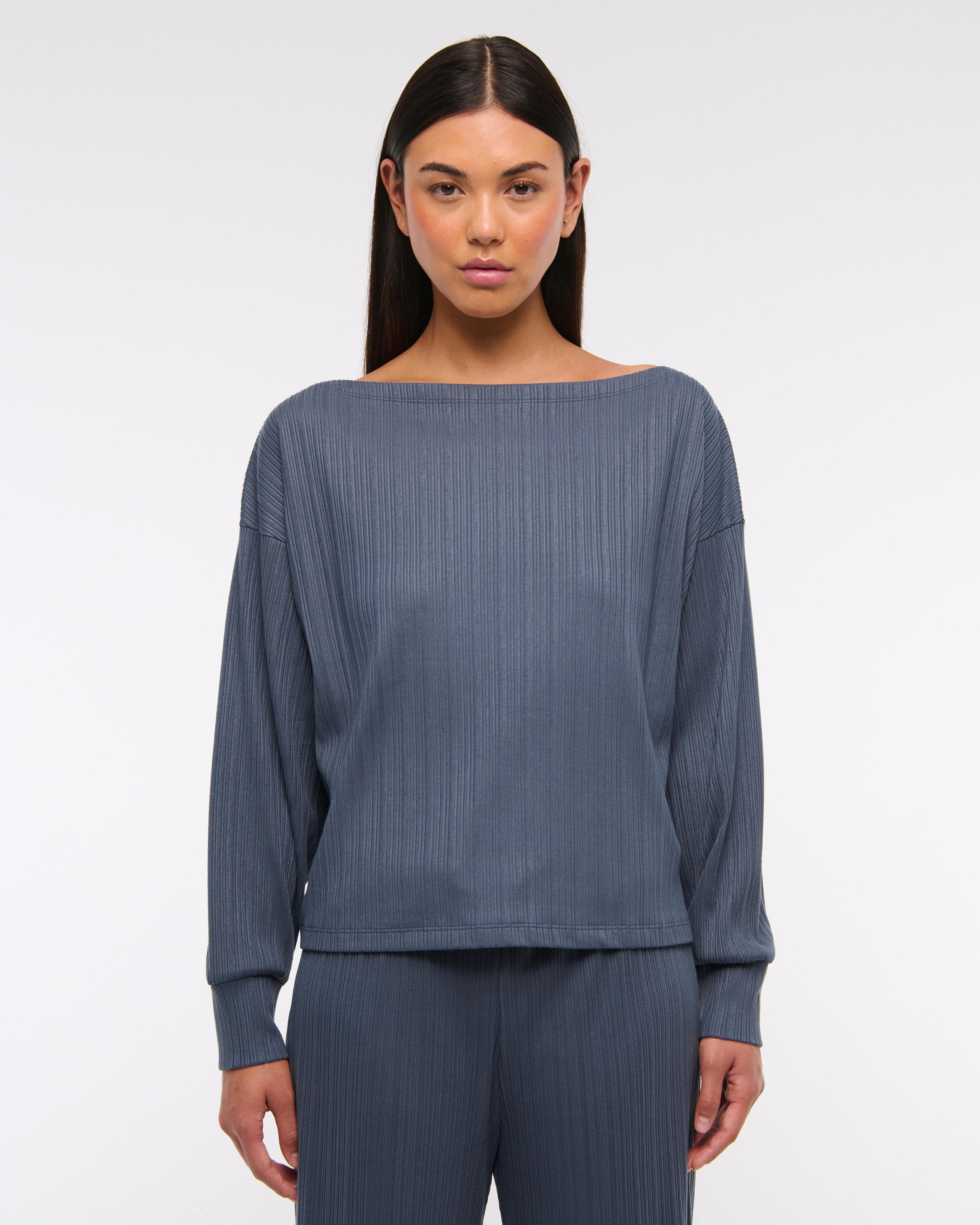 Long-Sleeve Lounge Wide Rib Slash Top Product Image