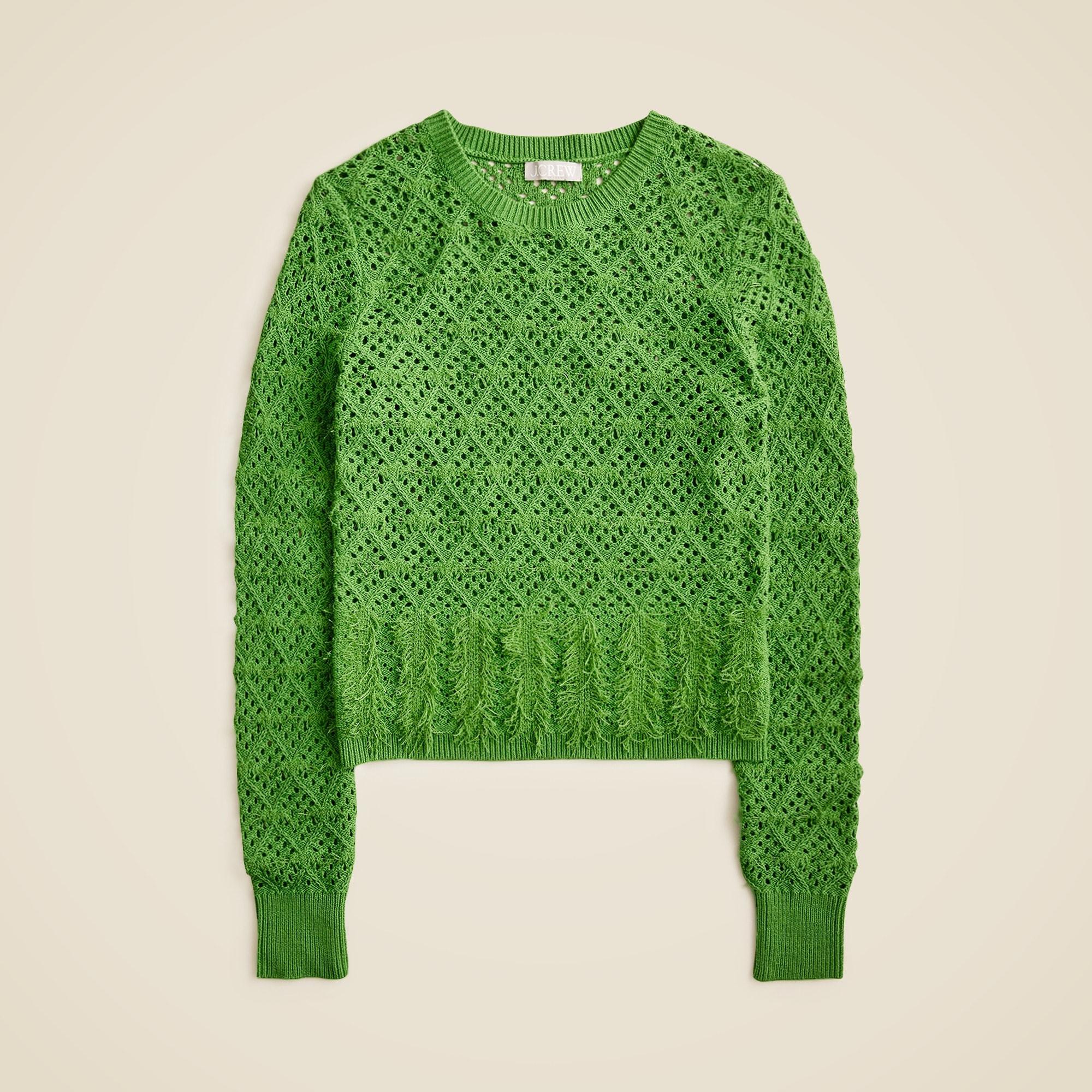 Pointelle crewneck sweater with fringe Product Image