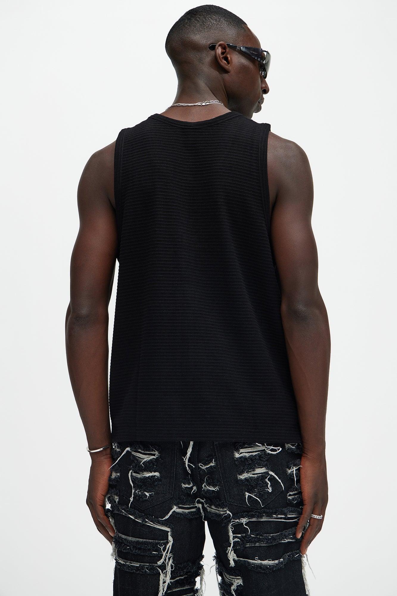 Athens Rib Textured Relaxed Tank - Black Product Image