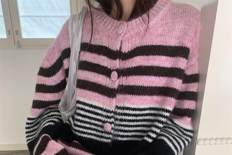 Round Neck Striped Cardigan Product Image