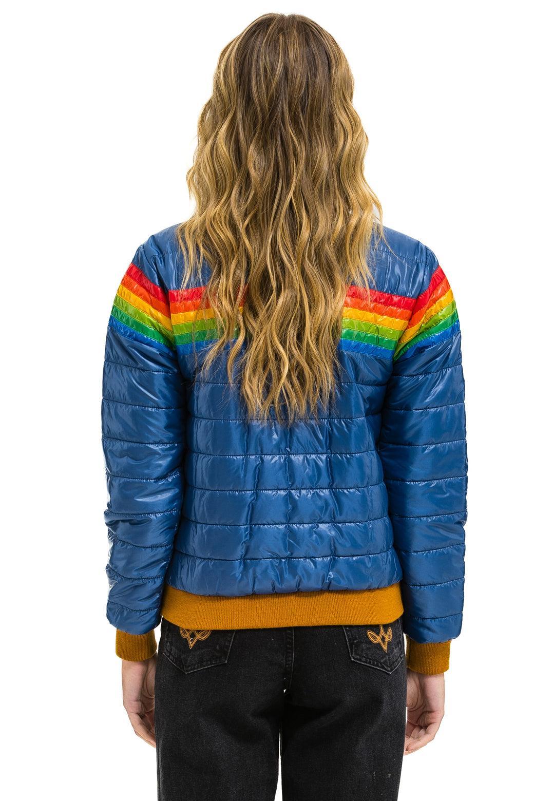 6 STRIPE RAINBOW SLEEVE JACKET -  GLOSSY DEEP BLUE Female Product Image