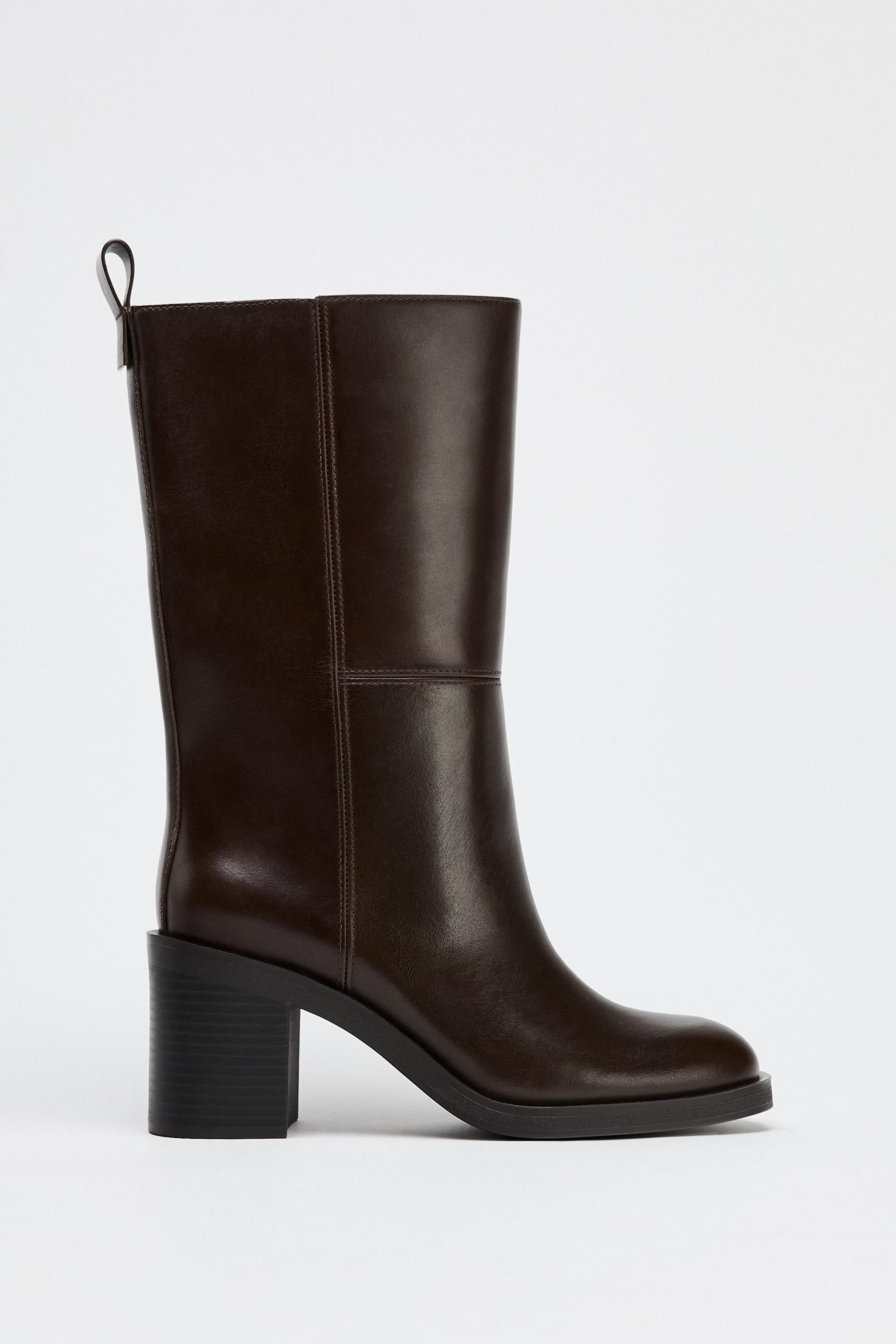 PULL-ON HEELED LEATHER BOOTS Product Image