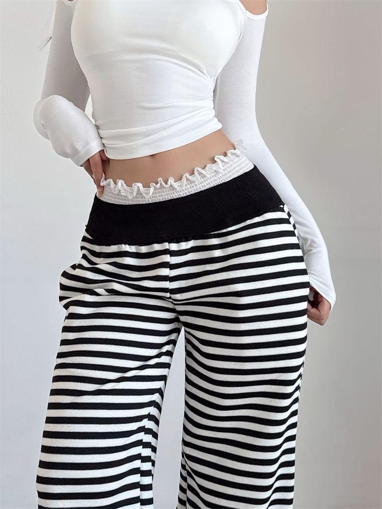 Low Rise Striped Wide Leg Pants Product Image