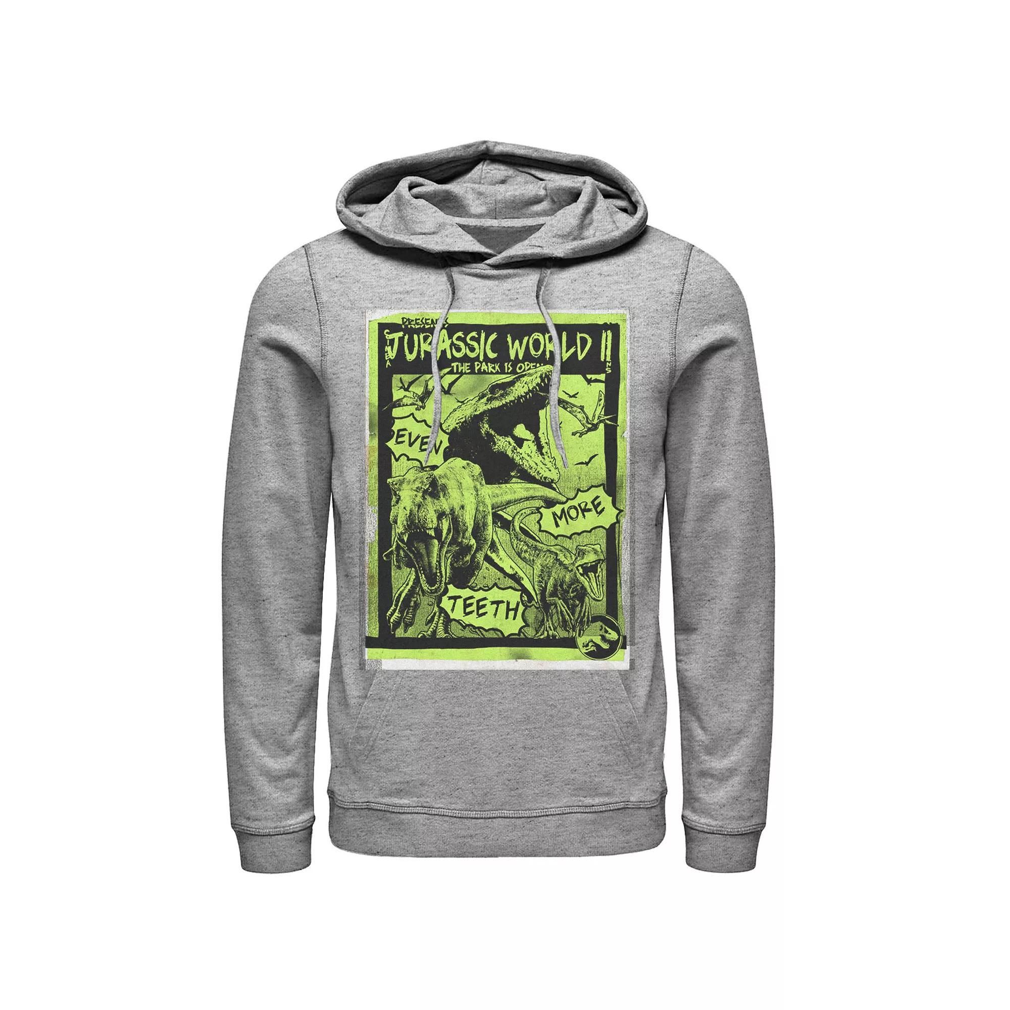 Men's Jurassic World Two T-Rex Neon Green Poster Hoodie, Size: Large, Athletic Grey Product Image