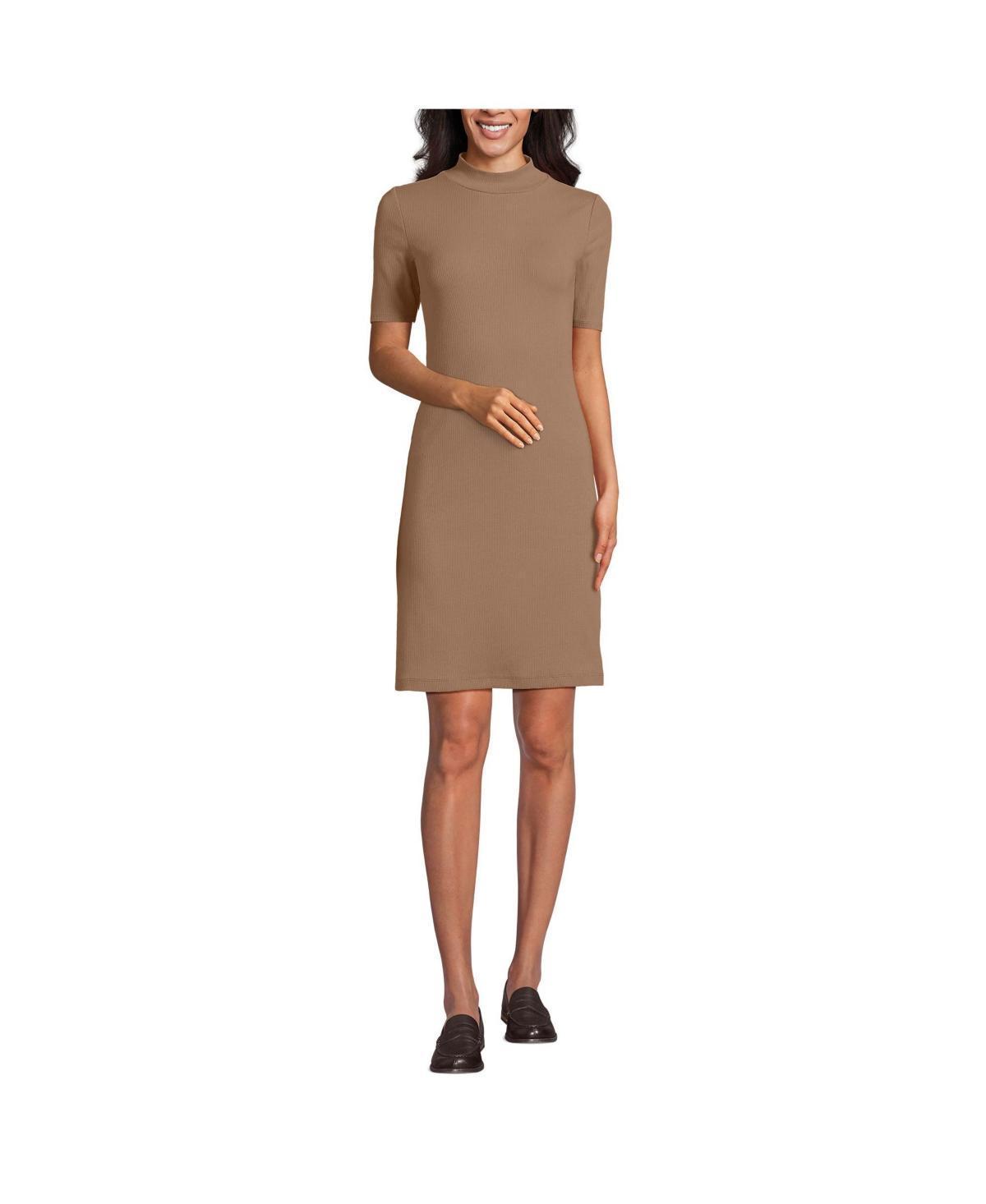 Womens Lands End Rib Knit Mock Neck Above Knee Dress Product Image