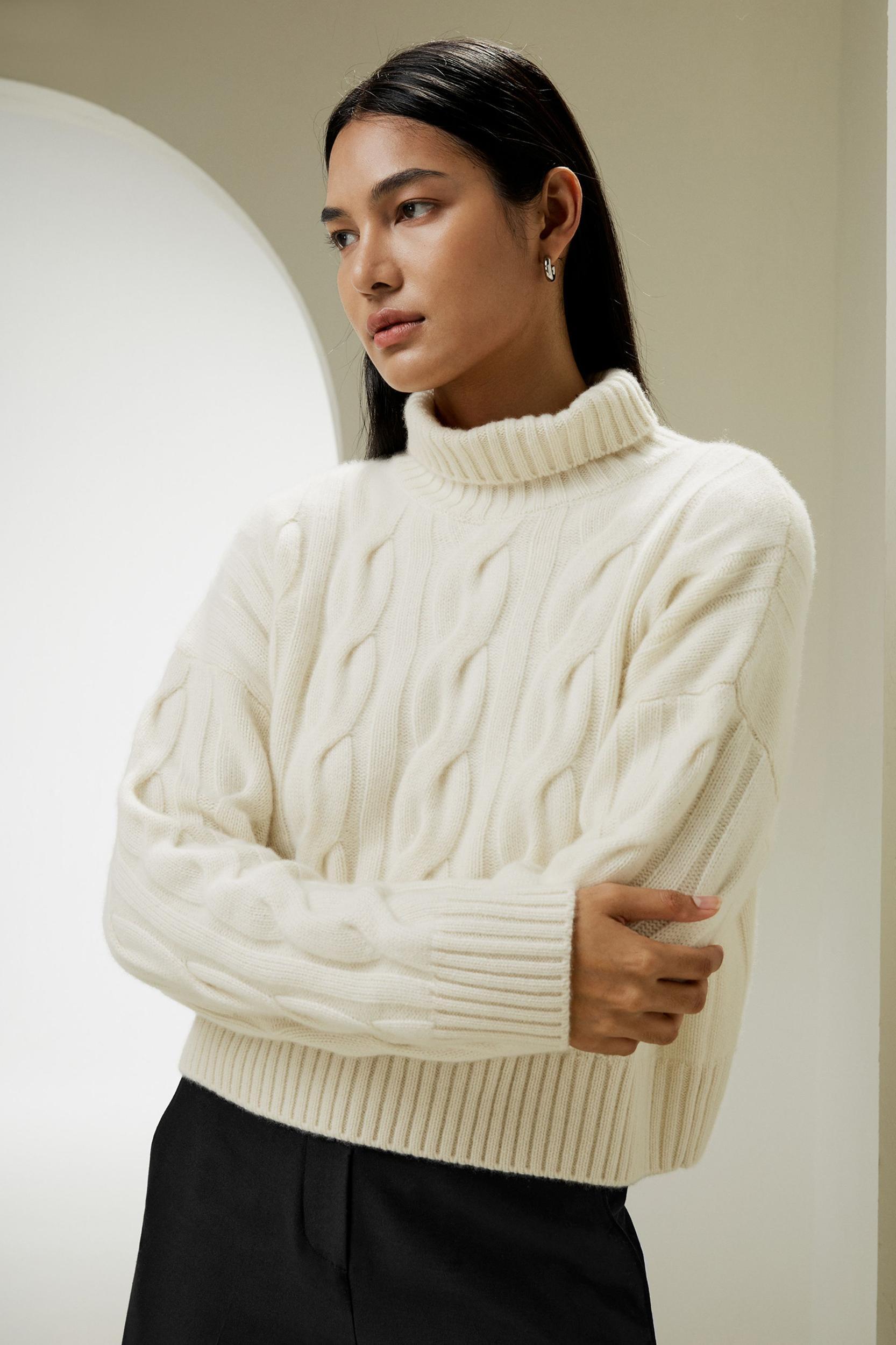 Cable Knit Cashmere Turtleneck Sweater Product Image