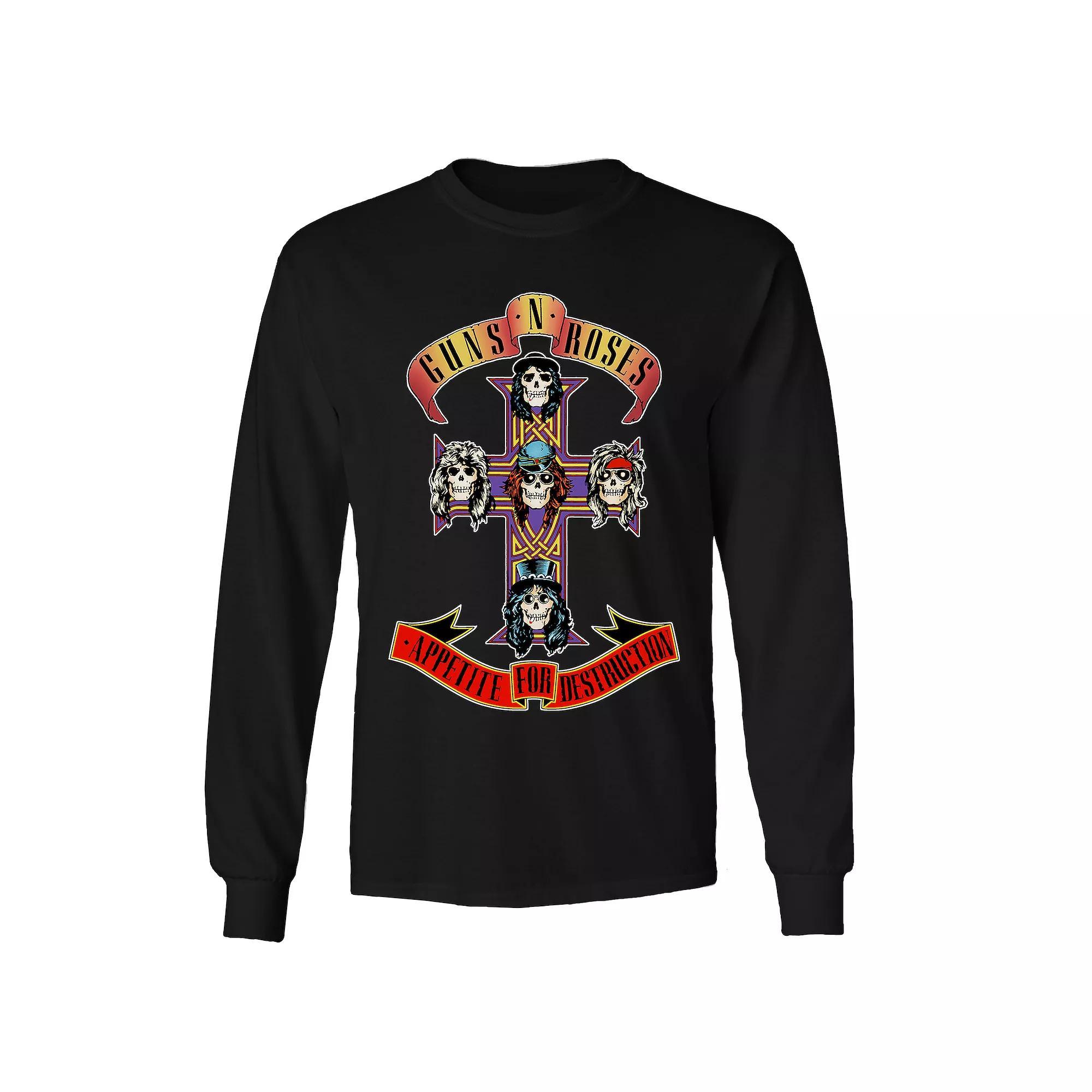 Men's Guns n' Roses Cross Long Sleeve Tee, Size: Small, Black Product Image