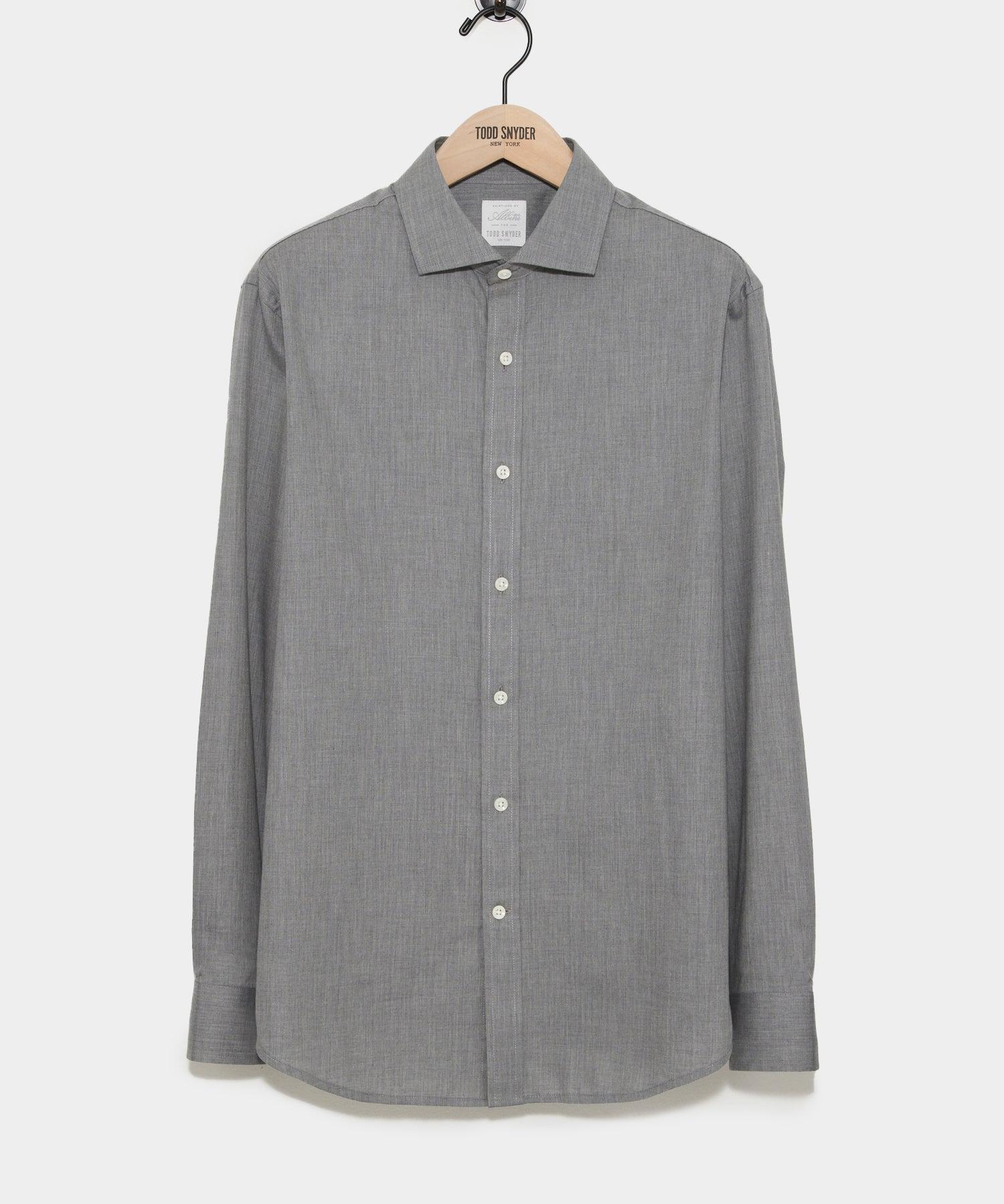 Slim Fit Flannel Spread Collar Dress Shirt in Grey Product Image