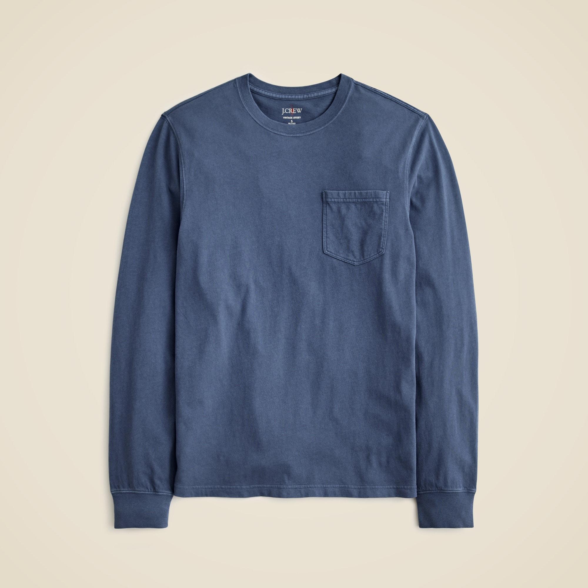 Long-sleeve vintage-wash cotton pocket T-shirt Product Image