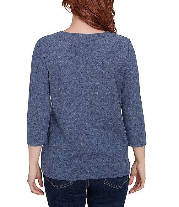 Ruby Rd. Knit 3/4 Sleeve Split V-Neck Lacing Rib Top Product Image