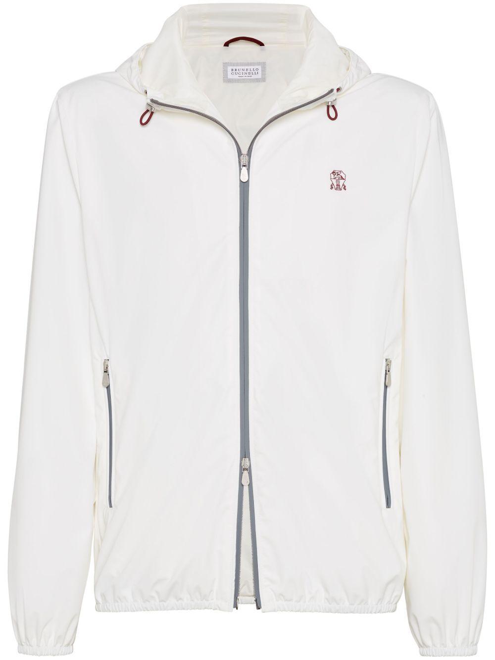 BRUNELLO CUCINELLI Men's Nylon Blouson Jacket With Drawstring Hood In White Product Image