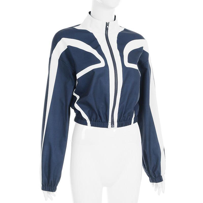 Striped Cropped Zip Jacket Product Image