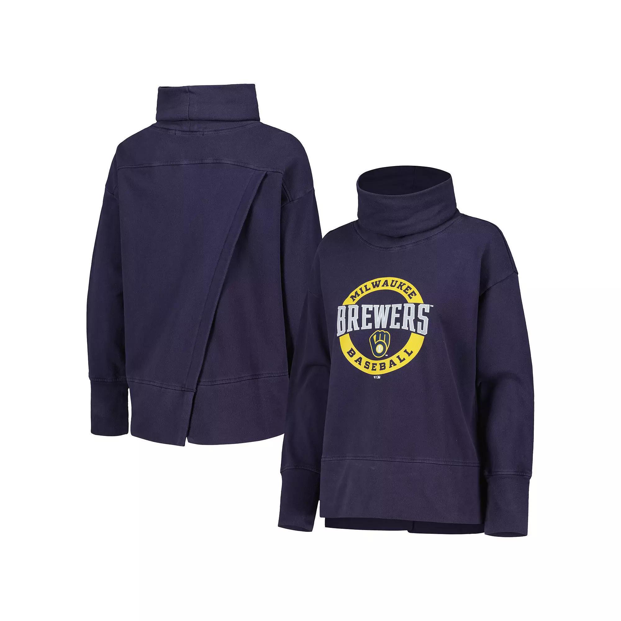 Women's Levelwear Navy Milwaukee Brewers Sunset Farm Team Pullover Sweatshirt,  Product Image